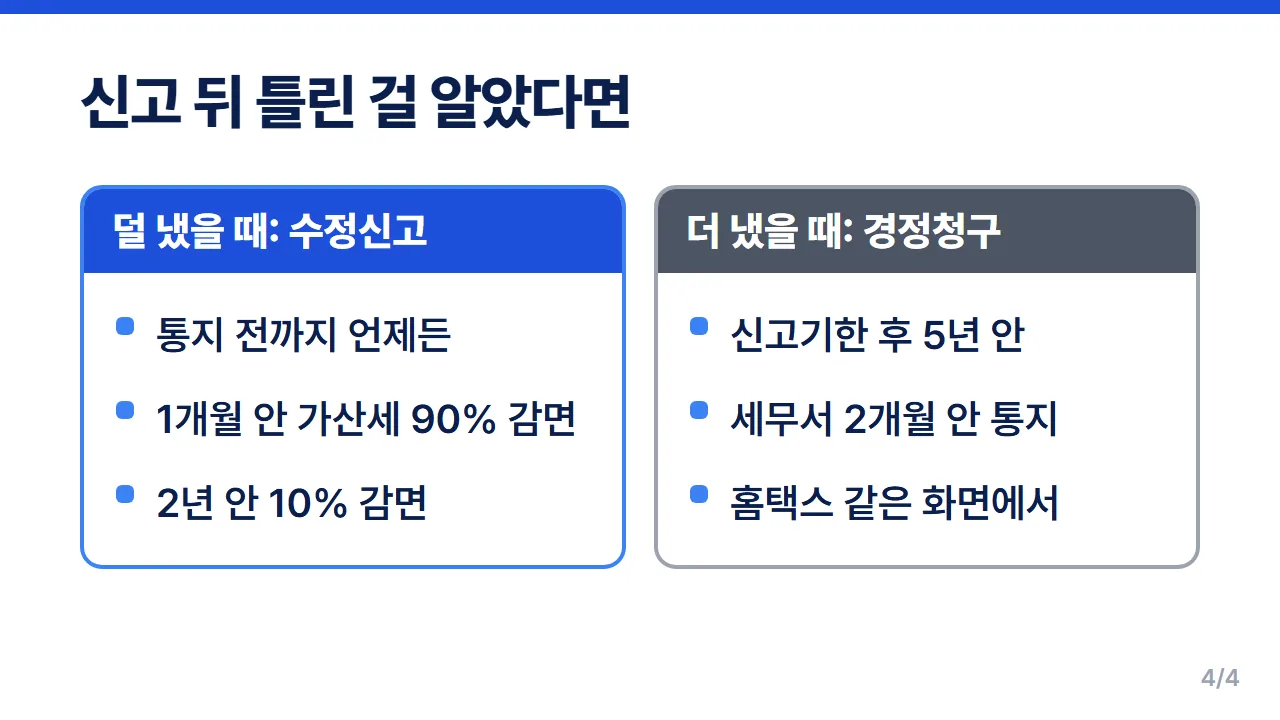 양도소득세 신고 후 수정신고와 경정청구 비교 적게 낸 경우와 많이 낸 경우 기한
