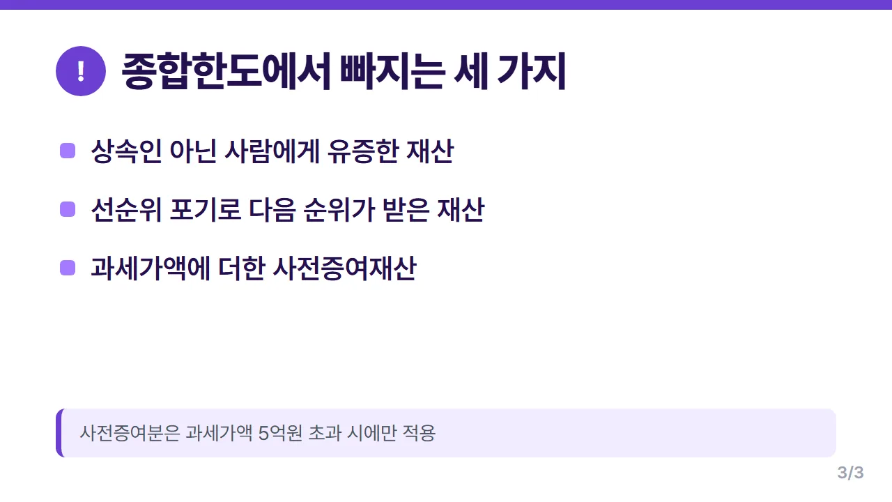 상속세 공제적용 종합한도 계산에서 빠지는 유증 상속포기 사전증여재산 세 가지