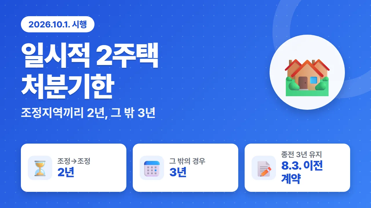 일시적 2주택 비과세 처분기한 조정대상지역 2년과 그 밖 3년 기준 요약